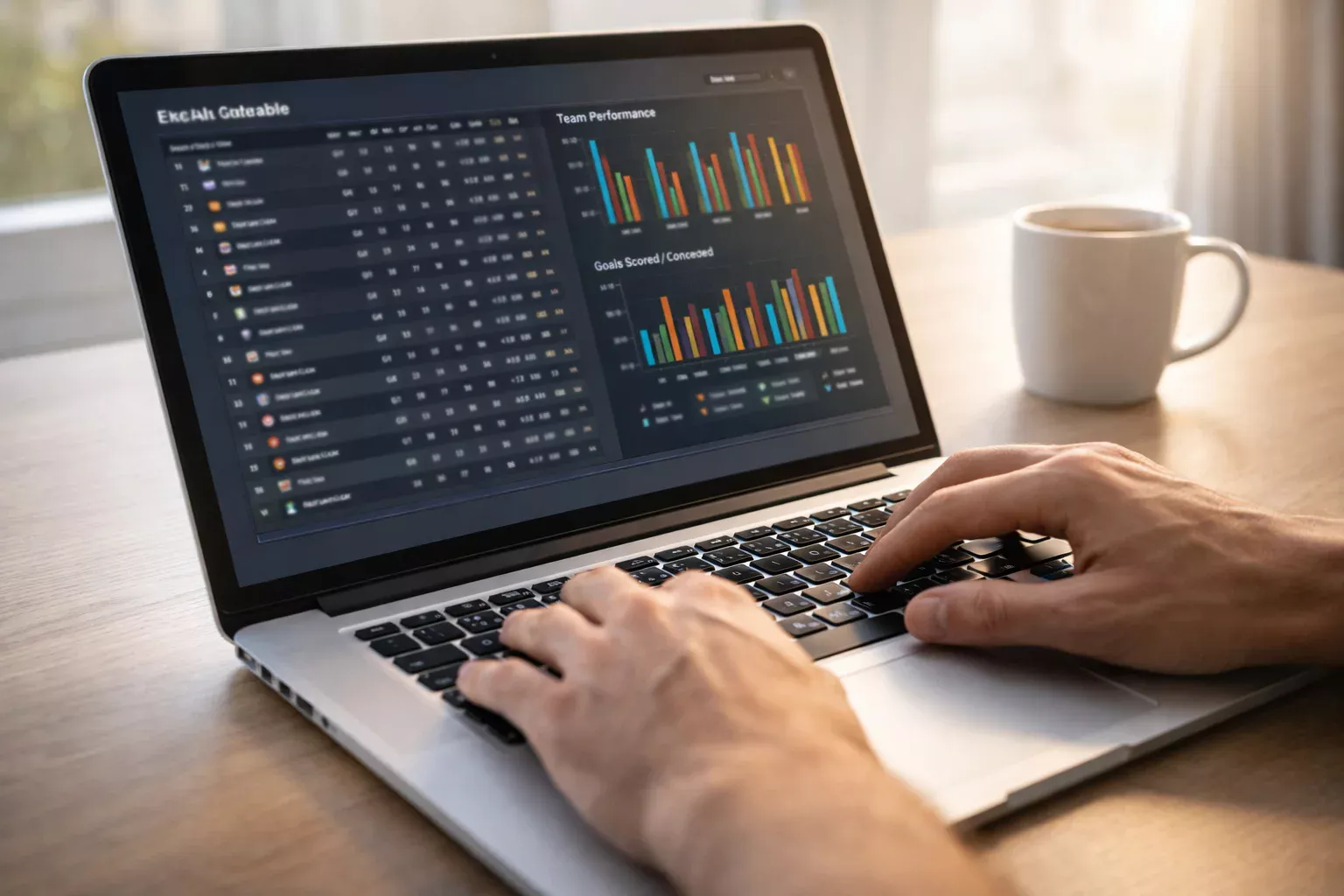 Persona analizando estadísticas de fútbol en una pantalla de ordenador portátil