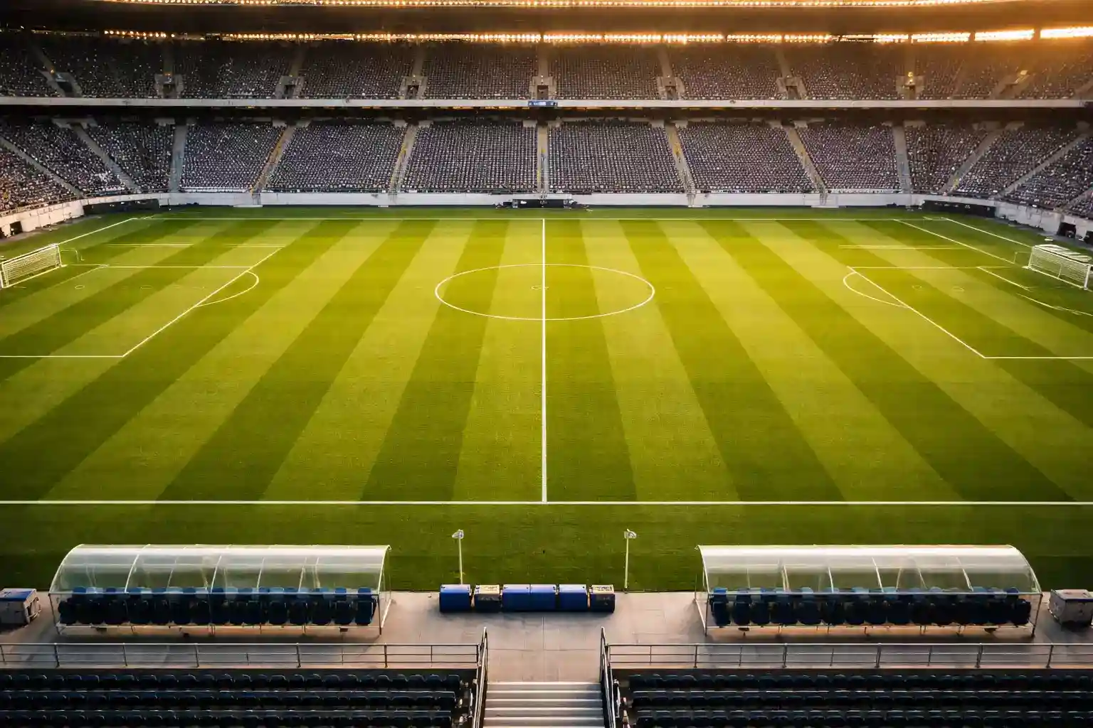 Campo de f&uacute;tbol profesional preparado para un partido internacional
