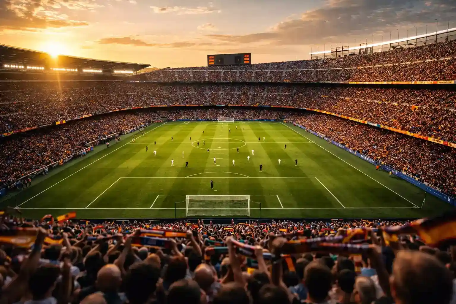 Estadio de fútbol español lleno de aficionados durante un partido de La Liga