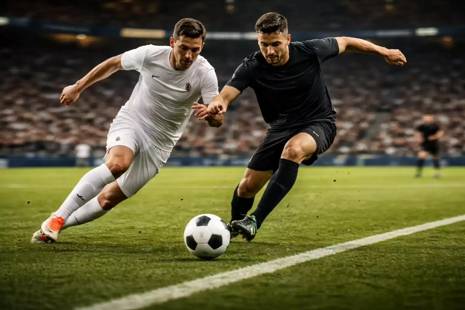 Partido de fútbol en directo con jugadores disputando el balón