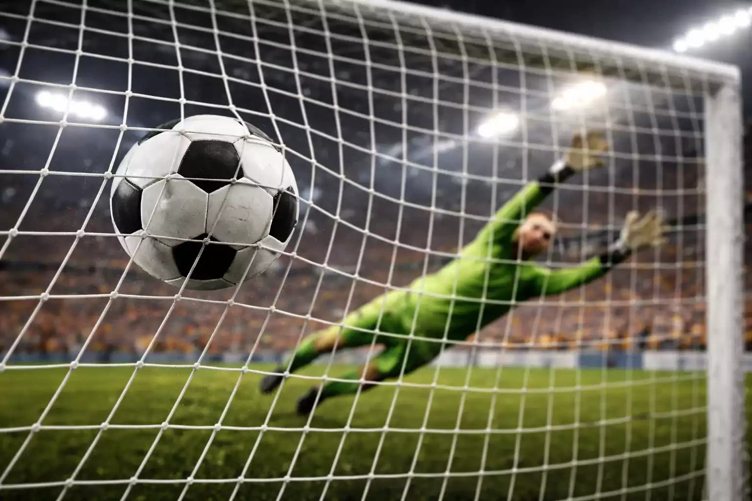 Bal&oacute;n de f&uacute;tbol entrando en la porter&iacute;a durante un partido